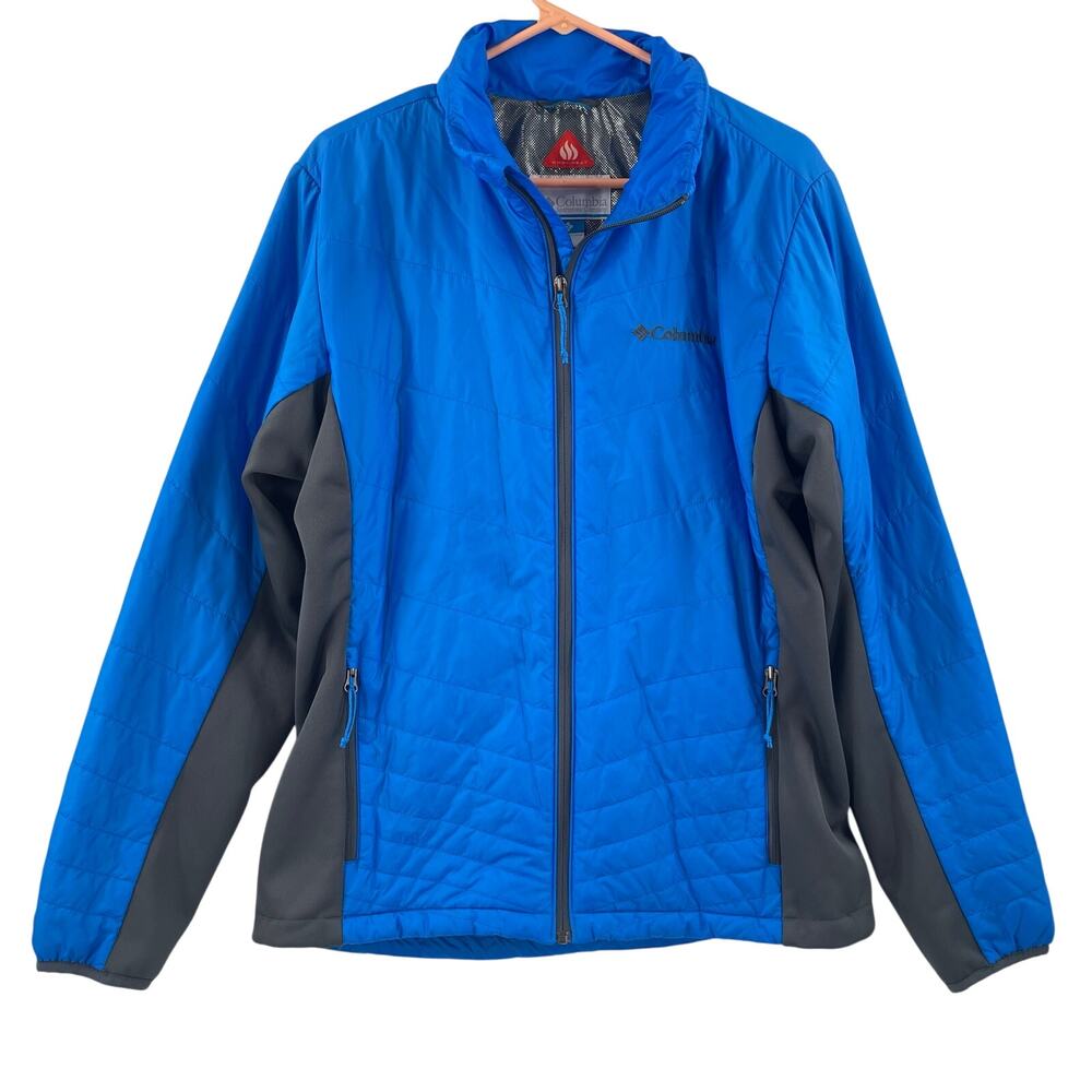 COLUMBIA Men's Jacket Medium Omni Heat Blue Lightweight Coat Pockets Nylon